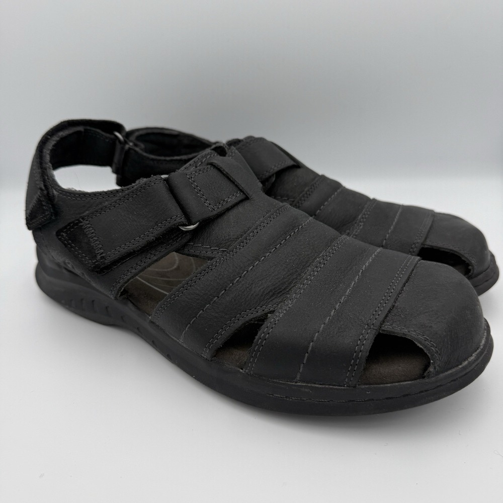 Clarks‎ Collection Sandals Mens 10M Hapsford Cove Fisherman Black Leather Casual